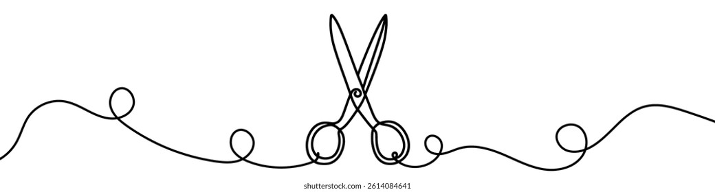 Minimalist vector illustration representing a pair of scissors, using a single continuous line. Vector illustration.