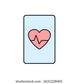 Minimalist vector illustration representing a smartphone displaying a heartbeat, evoking the concept of telemedicine and smart cities
