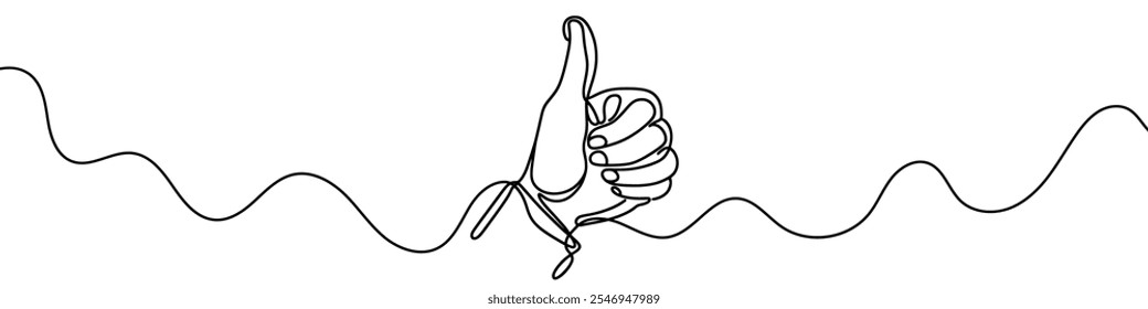 Minimalist vector illustration representing a thumb up, a symbol of approval, drawn with one continuous line