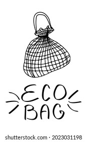 Minimalist vector illustration with reusable bag for fruits, vegetables and other product. Depiction of eco bag. Eco friendly pouch.