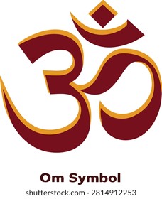A minimalist vector illustration of the revered Om (Aum) symbol, rendered in rich maroon and golden hues. This iconic representation signifies the universal sound and spiritual essence in Hinduism.