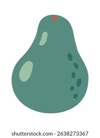 Minimalist vector illustration of a ripe avocado with green skin, subtle darker markings, and a small brown stem, isolated on a white background for healthy food concepts