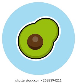 Minimalist Vector Illustration of Ripe Avocado Half with Seed and Clean Blue Background. Modern Organic Food Design