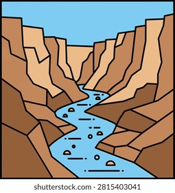Minimalist Vector Illustration of a River Flowing Through a Canyon