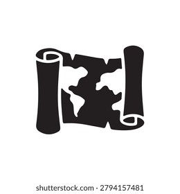 Minimalist vector illustration of rolled maps with a world silhouette.