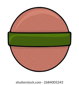 Uma ilustração vetorial minimalista de um sopro de pó de maquiagem redonda com uma faixa verde e superfície texturizada sutil, isolada em um fundo branco.