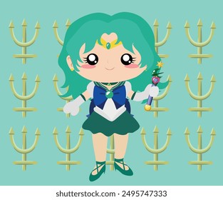 Minimalist vector illustration of Sailor Neptune, with magic wand