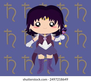 Minimalist vector illustration of Sailor saturn, with magic wand