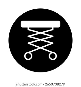 Minimalist vector illustration of a scissor lift mechanism within a circular frame provides clean simple art