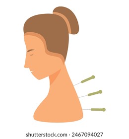 Minimalist vector illustration of a serene female undergoing acupuncture therapy for holistic health and pain relief. Depicting the noninvasive. In a minimalist and elegant design