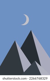 Ilustración vectorial minimalista de un paisaje sereno de montaña plana