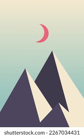 Minimalist Vector Illustration of a Serene Flat Mountain Landscape