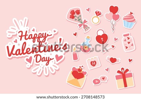 Minimalist vector illustration set of Happy Valentine's Day for social media, cover, backgrounds, banners, posters, stickers