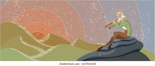Minimalist vector illustration of Shcheznyk, a sort of nature sprite from Ukrainian lore, the shepherd of all wild and domesticated animals. He is a benevolent spirit, but may be a bit of a trickster