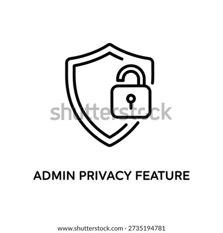 Minimalist vector illustration of a shield with a lock symbol representing admin privacy, data security, and protection for digital and business use.