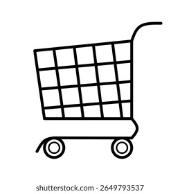 Ilustração vetorial minimalista de um carrinho de compras. Perfeito para temas de varejo, comércio, supermercado, logística e comércio eletrônico em designs digitais, aplicativos e apresentações.