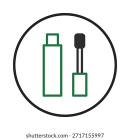 Uma ilustração vetorial minimalista mostrando um recipiente de rímel e varinha, simbolizando beleza, cosméticos e realce ocular. Seu design limpo e linhas simples transmitem elegância moderna e elegante