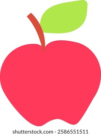 Minimalist vector illustration showcasing a ripe red apple adorned with a vibrant green leaf, representing healthy eating, freshness, and natural food choices for a balanced lifestyle