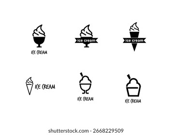 Minimalistische Vektorgrafik mit verschiedenen Eiscreme-Logos für Branding- und Designprojekte. Einfach und unvergesslich