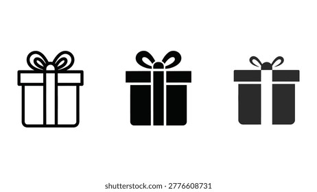 Minimalist vector illustration showing three gift boxes tied with decorative bows, varying from light to dark shades for a modern and versatile design.