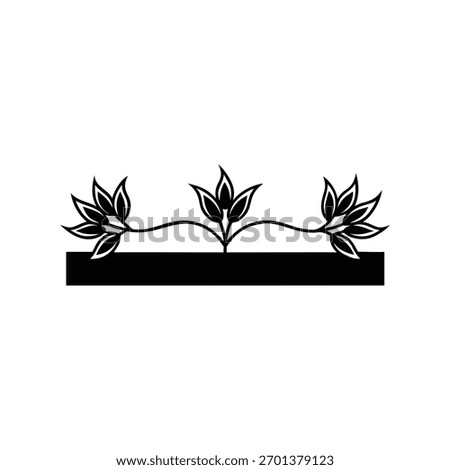 A minimalist vector illustration showing three stylized plants with leaves emerging from a solid horizontal line. Perfect for borders, dividers, emblems, and graphic design.