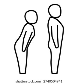 Minimalist vector illustration showing two figures side-by-side, one with correct upright posture and the other with a hunched back, representing good versus bad ergonomics.