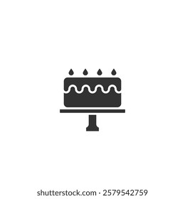 Minimalist vector illustration of a silhouette birthday cake with lit candles, designed in a modern flat style. Perfect for celebrations, party themes, and festive templates.