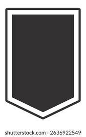 Minimalist vector illustration of a simple blank vertical shield with a white border, representing concepts of protection, security, and defense