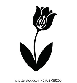 A minimalist vector illustration of a single flower silhouette on a white background. The design highlights simplicity and clean lines, making it versatile for various applications.