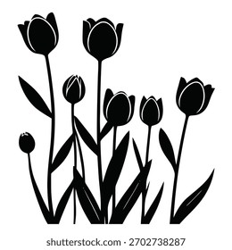 A minimalist vector illustration of a single flower, presented as a silhouette, isolated on a clean white background.