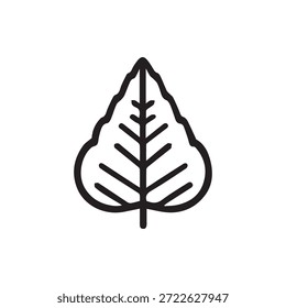 Ilustração vetorial minimalista de uma única folha com um caule central e veias, perfeito para marca eco-friendly ou motivos botânicos.