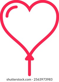 Minimalist vector illustration of a single red heart shaped balloon floating upwards, representing love, romance, Valentine s Day and positive emotions