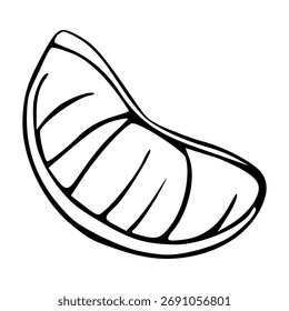Minimalistische Vektorgrafik eines einzelnen Tangerinensegments, handgezeichneter Umrissstil.