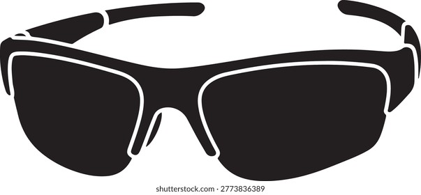 Minimalist vector illustration of sleek black AR glasses with a modern design, ideal for tech and futuristic concepts.
