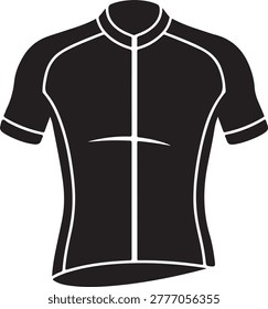 Minimalist vector illustration of a sleek black cycling jersey featuring white trim and a distinctive cross pattern on the chest.