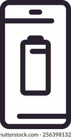 Minimalist vector illustration of a smartphone displaying a low battery status, emphasizing the need for charging and power management in modern mobile devices