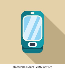 Minimalist vector illustration of a smartphone with its screen illuminated, casting a long shadow on a beige background