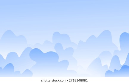 Ilustración vectorial minimalista de suaves nubes estilizadas azules en capas contra un cielo degradado claro. Perfecto para fondos limpios, Diseño web y temas caprichosos.