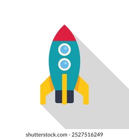 Minimalist vector illustration of a spaceship leaving earth on a mission of space exploration