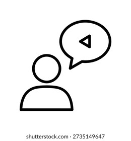 Minimalist vector illustration of speech bubbles and play button for communication, messaging, and multimedia concepts in flat design style.
