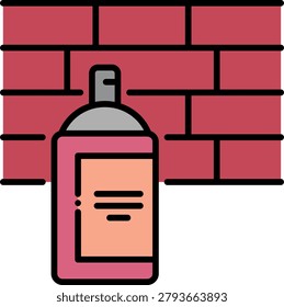 Minimalist Vector Illustration Of A Spray Paint Can Against A Brick Wall