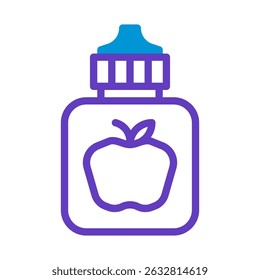 Una Ilustración vectorial minimalista de una botella cuadrada con diseño de símbolo de manzana