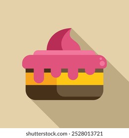 Minimalist vector illustration of a square cake with pink icing, perfect for projects related to desserts, baking, and sweet treats