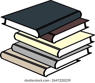 Ilustração vetorial minimalista de uma pilha de livros clássicos de capa dura com cores neutras suaves. Ideal para educação, biblioteca, leitura, escola, literatura e temas de publicação.