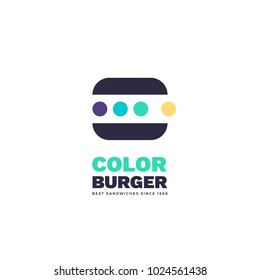 Minimalist vector illustration of stylized burger. Simple colored logo with dots