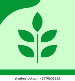 Ilustración vectorial minimalista de un ícono estilizado de la planta de hoja en tonos verdes, que representa la naturaleza, la sostenibilidad y los conceptos ecológicos.