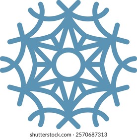 Minimalist vector illustration of a stylized light blue snowflake with a geometric pattern, ideal for Christmas or winter themed designs, evoking a sense of cold, ice, and festive celebrations