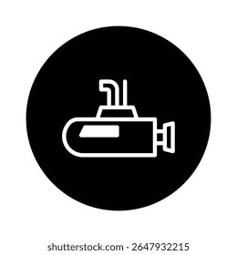 Uma ilustração vetorial minimalista de um submarino sobre um fundo de círculo preto sólido oferece simplicidade