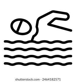 Minimalist vector illustration of a swimmer icon in black and white, representing aquatic sports and fitness activities, with simple and clean design