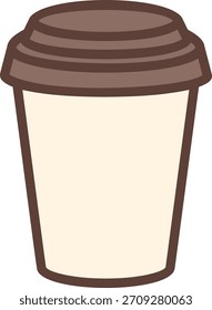 Ilustración vectorial minimalista de una taza de café para llevar con tapa marrón y cuerpo crema. Ideal para la marca de cafeterías, menús de cafeterías, blogs de estilo de vida y proyectos de diseño relacionados con bebidas.